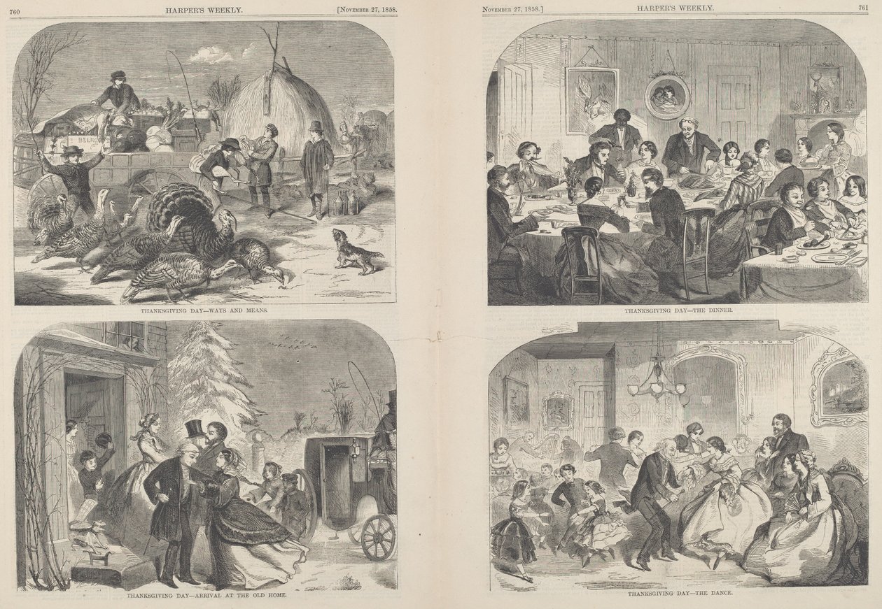 Thanksgiving Day - Ways and Means [övre till vänster] av after Winslow Homer