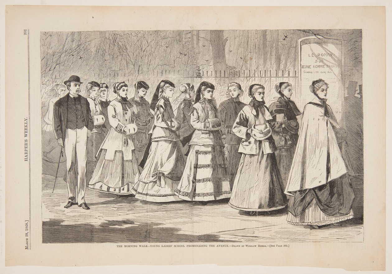 Morgonpromenaden – Unga kvinnors skola som promenerar på avenyn av after Winslow Homer