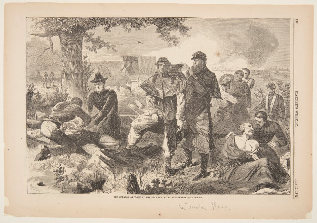 Kirurgen på jobbet baktill under en förlovning av Winslow Homer