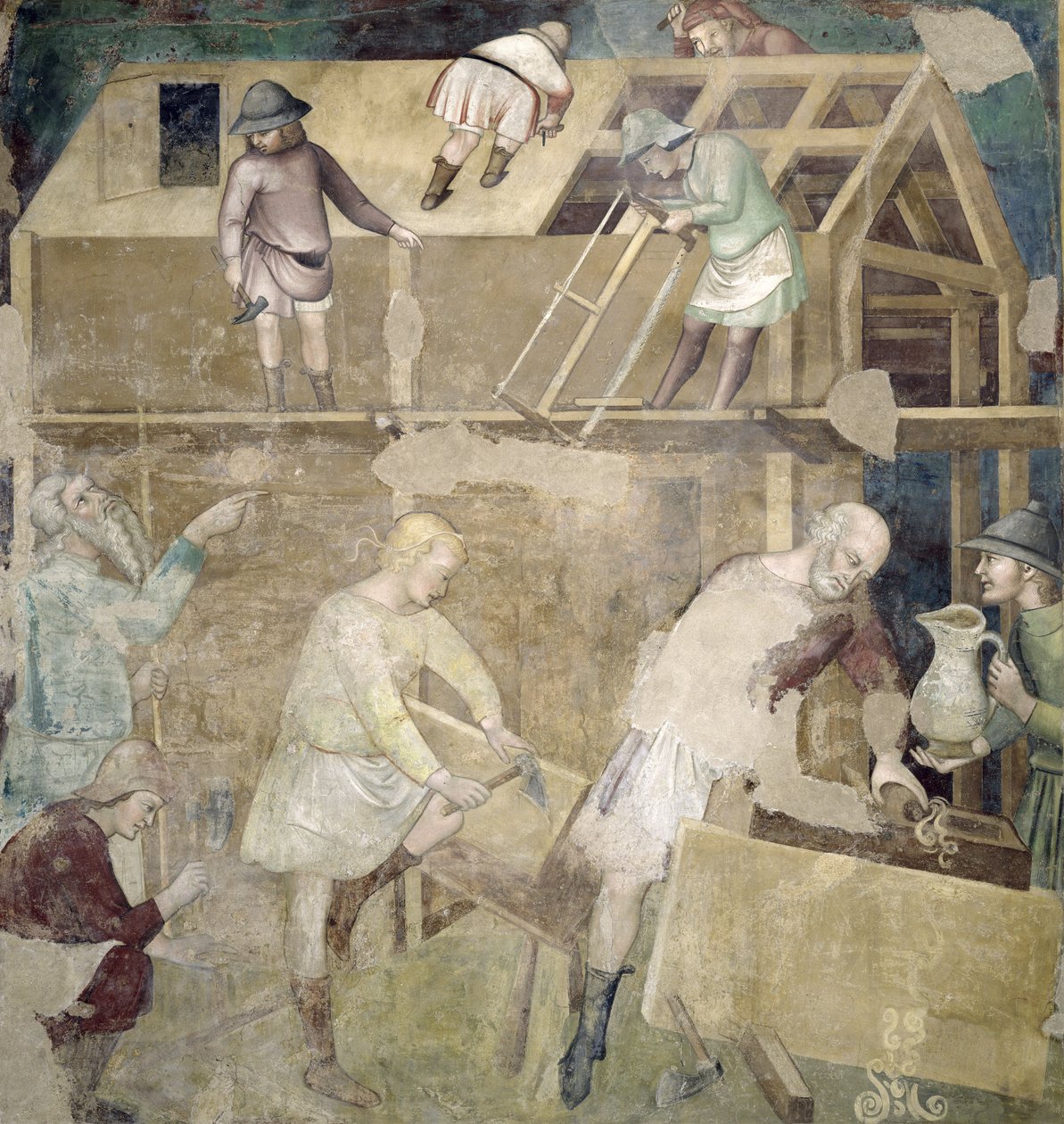 Noah bygger arken, 1356-67 av also Manfredi de Battilori Bartolo di Fredi