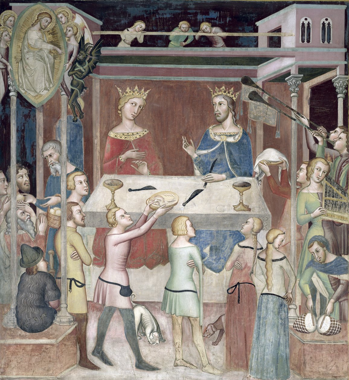Satan ber Gud att fresta Job, 1356-67 av also Manfredi de Battilori Bartolo di Fredi