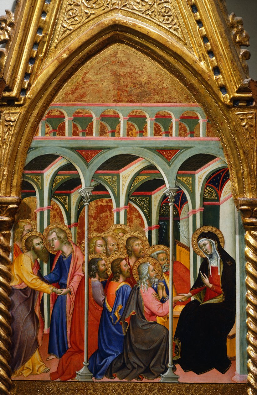Altartavla med scener av Jungfru: Marias farväl till apostlarna av Bartolo di Fredi (1330-1410) av also Manfredi de Battilori Bartolo di Fredi