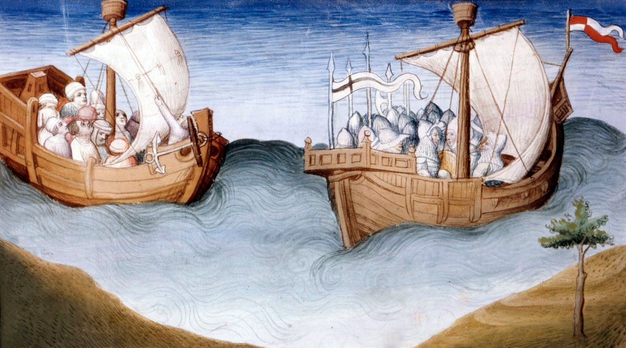 Bi Fr 2810, kundi la wapiganaji wa vita vya msalaba, kutoka Livre des merveilles, c.1410-12 (tempera on vellum)swed. av and workshop Boucicaut Master