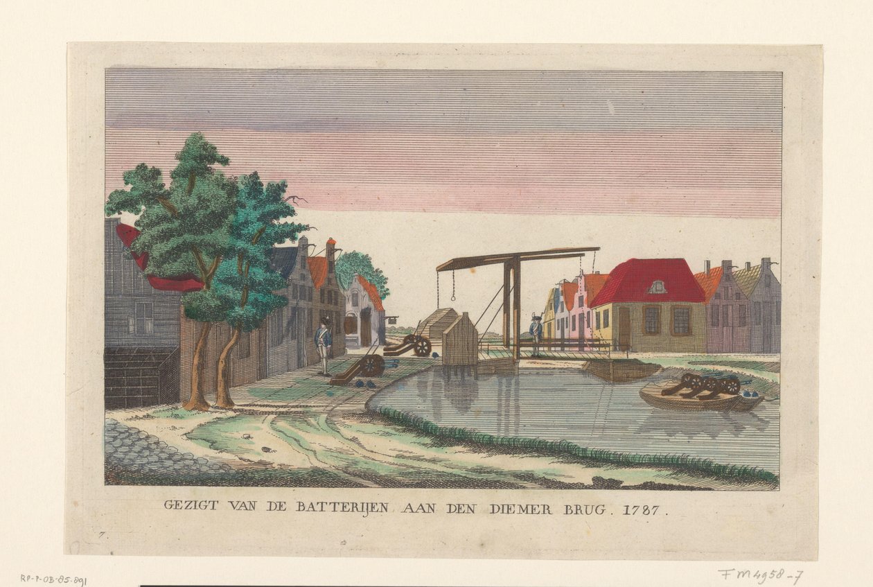 Batteri vid Diemerbrug, 1787 Utsikt över batterierna vid Diemer Bridge 1787 (titel på objekt) Batterier runt Amsterdam 1787 (tyska kopior) (serietitel) av anonymous (attributed to)
