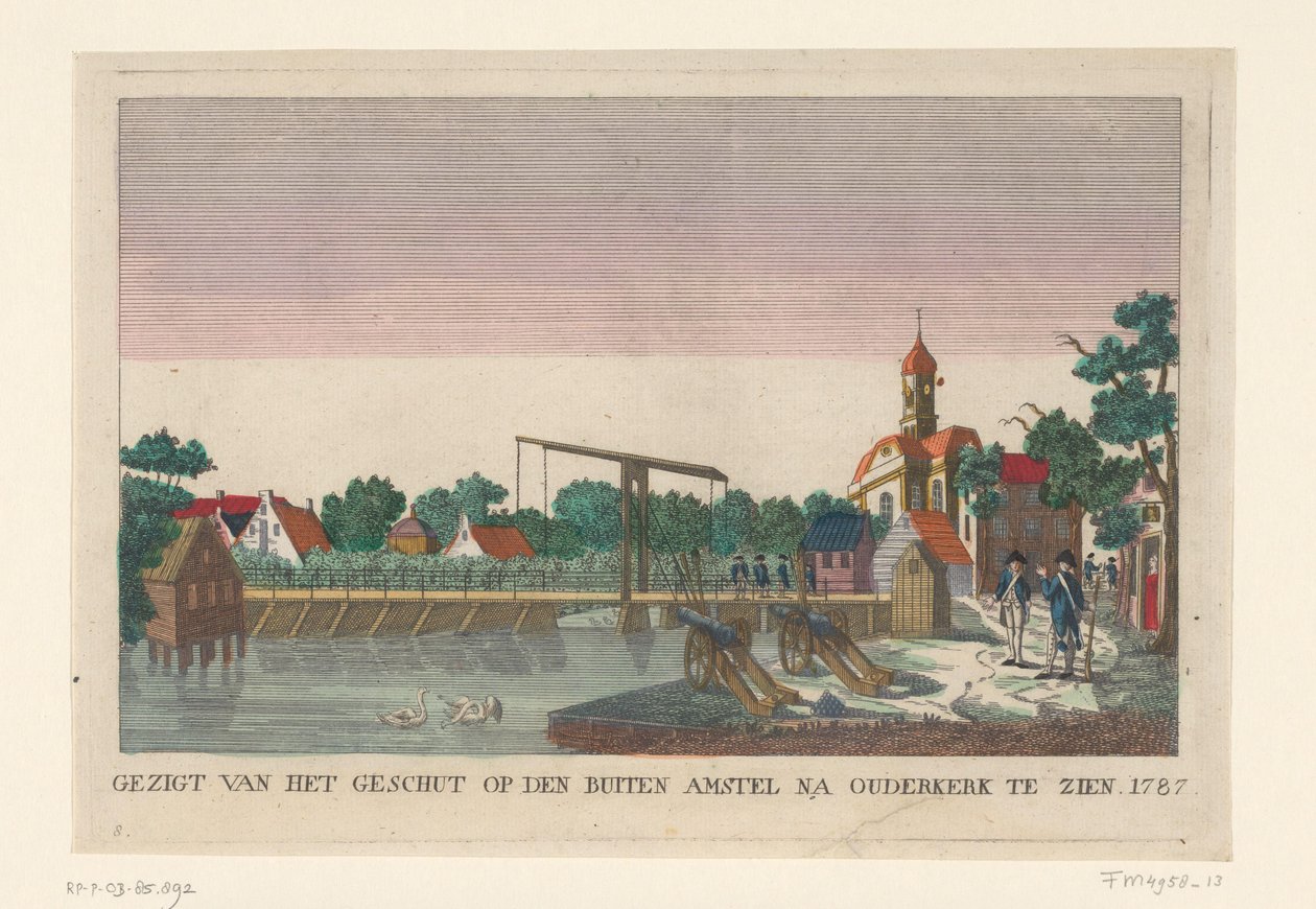 Batteri i Ouderkerk, 1787 Utsikt över artilleriet på Buiten Amstel efter Ouderkerk kan ses 1787 (titel på objekt) Batterier runt Amsterdam 1787 (tyska kopior) (serietitel) av anonymous (attributed to)