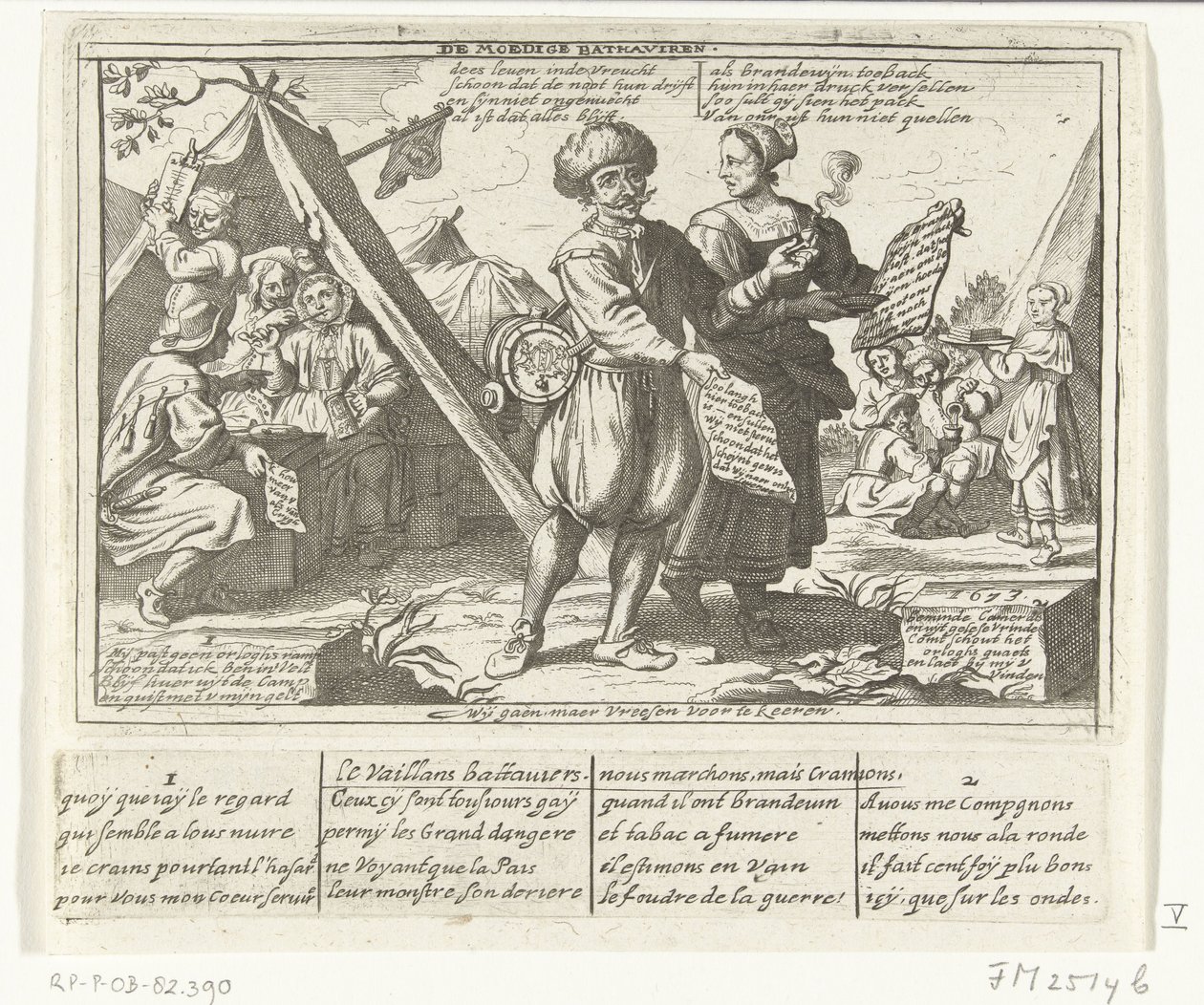 De modiga Bataverna, 1673 The courageous Bathaviers / Le Vaillans battaviers (titel på objekt) Sex franska tecknade serier om holländarna från 1673 (serietitel) av anonymous (possibly)
