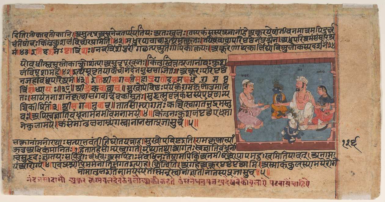 Akrura informerar Nanda och Yashoda: Sida från en utspridd Bhagavata Purana (Forntida berättelser om Lord Vishnu) av anonymous 