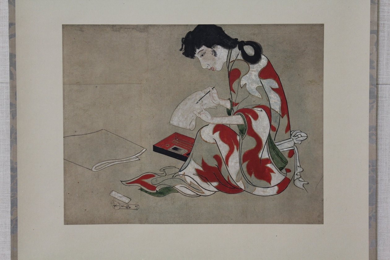 Beauty Writing a Letter (kopia av en del av Hikone-skärmen) av anonymous 