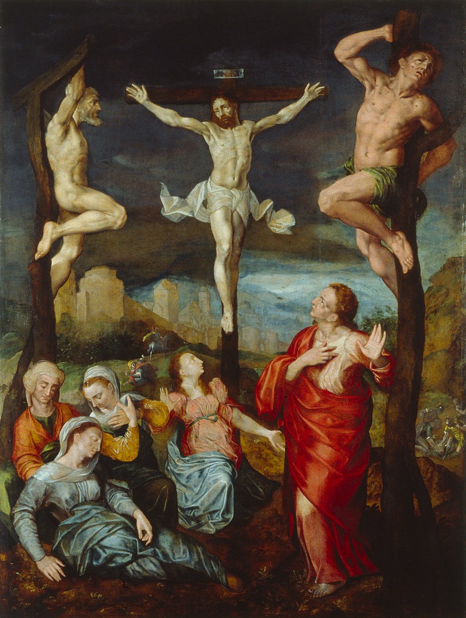 Holländska: Kristus på korset med Maria, Johannes och Maria Magdalena av anonymous 