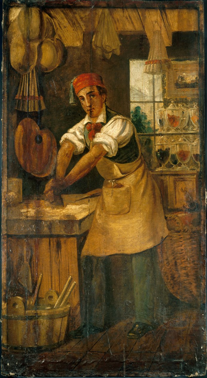 Franska: Au bon broyeur. Tecken på en färghandlare. Rue Saint-Martin, därefter rue Saint-Denis (f.d. Maison Picou), 1:a arrondissementet, Paris av anonymous 