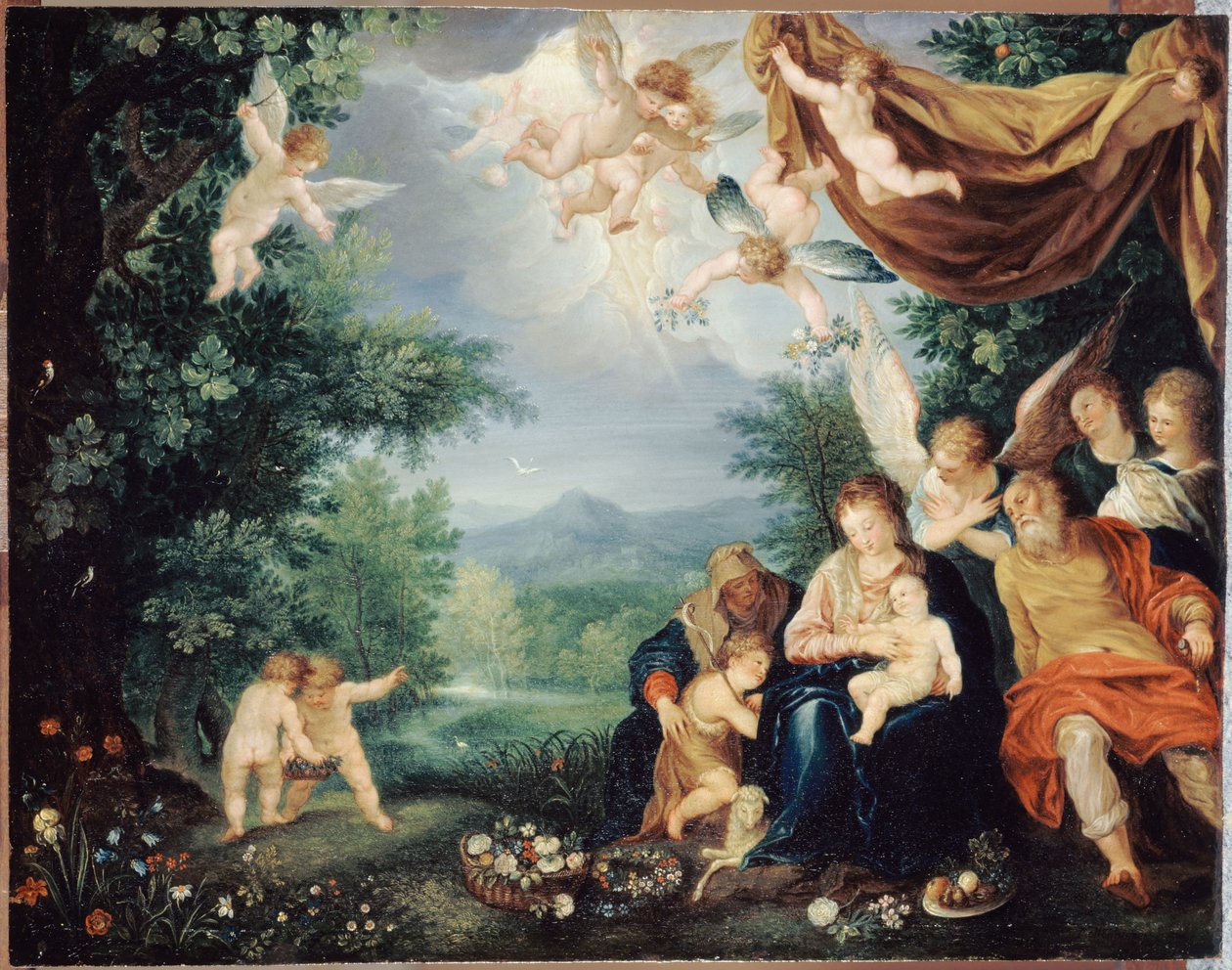 Franska: Le Repos de la Sainte Famille pendant la fuite en Égypte (Den heliga familjen vilar under flykten till Egypten) av anonymous 