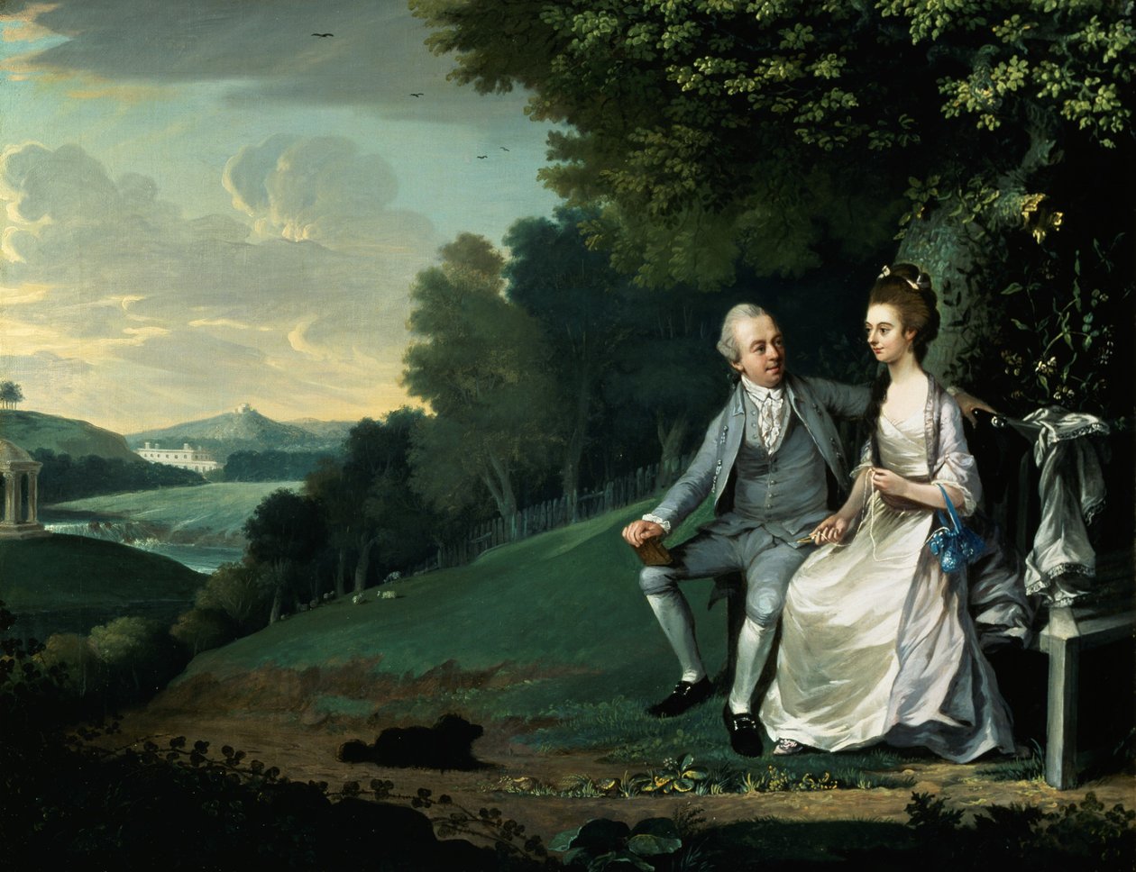 Porträtt av ett par, som sägs vara Sir Francis och Lady Dashwood på Wycombe Park av anonymous 