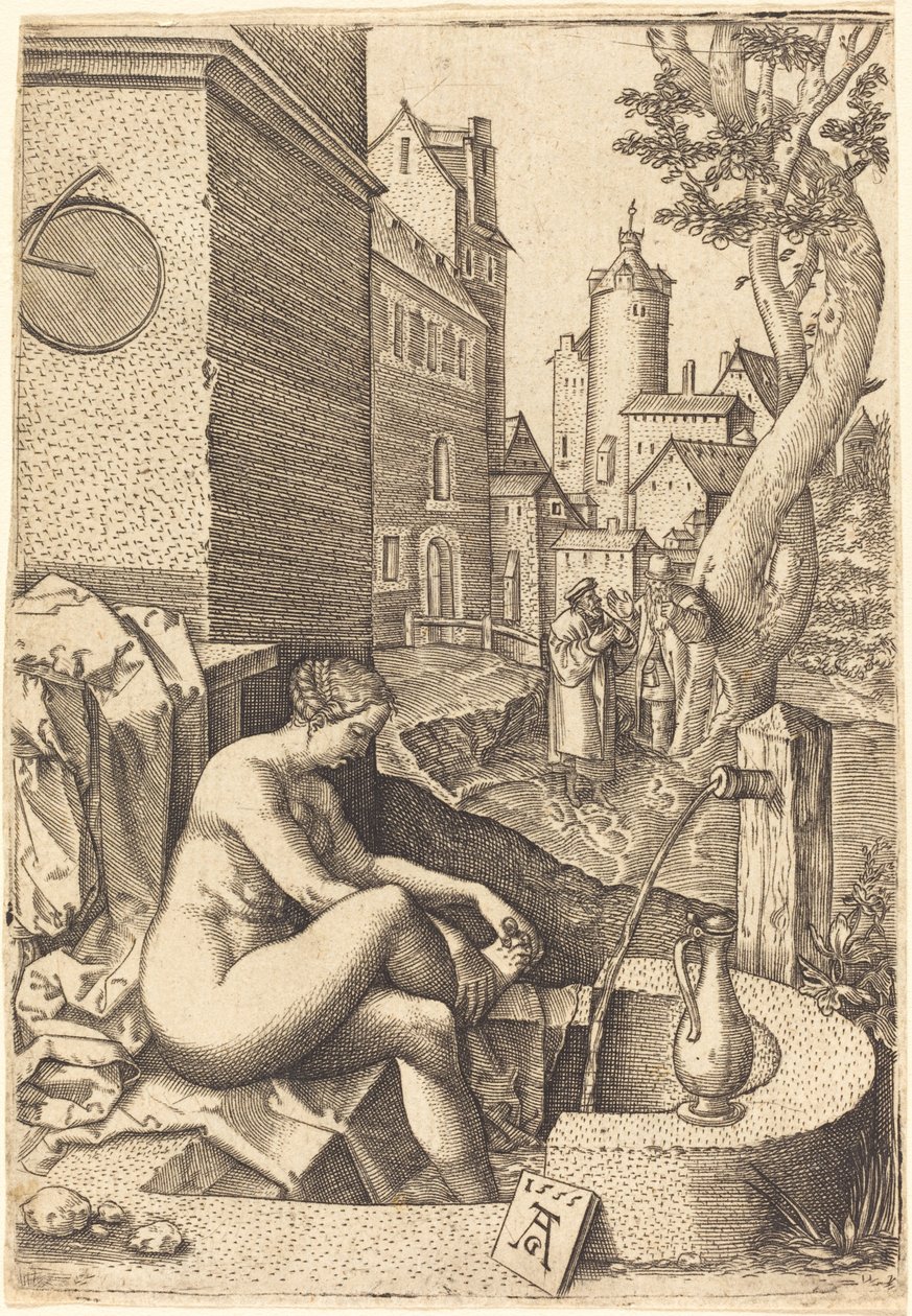 Susanna överraskad av de två äldste av anonymous Germany 16th Century after Heinrich Aldegrever