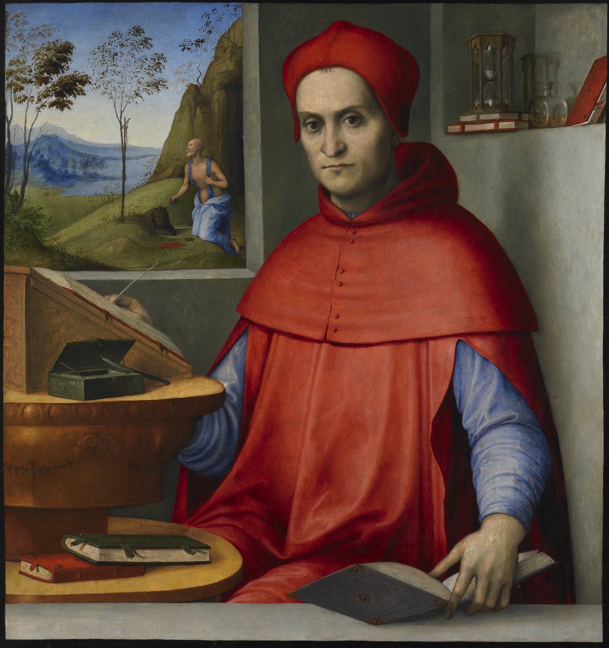 Porträtt av en kardinal i sitt arbetsrum av attributed to Lorenzo Costa