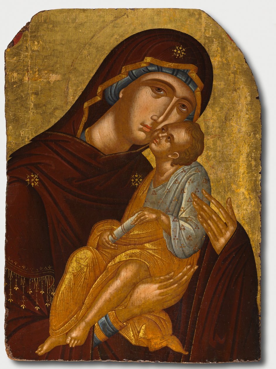 Ikon för Guds moder och spädbarnet Kristus (Jungfru Eleousa) av attributed to Angelos Akotantos (Greek, d. 1450)