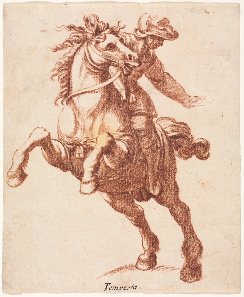 Uppfödande häst och ryttare av attributed to Antonio Tempesta