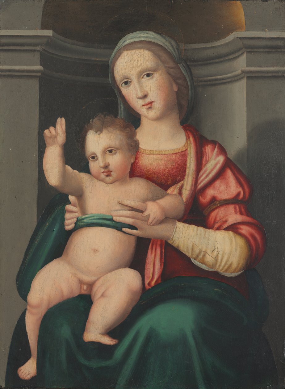 Madonna och barn i en nisch av attributed to Antonio del Ceraiolo