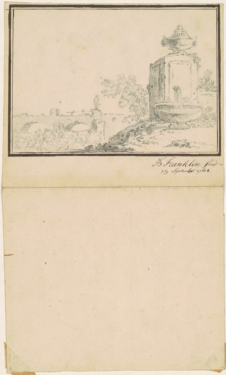 Landskap med en fontän av attributed to Benjamin Franklin Bache