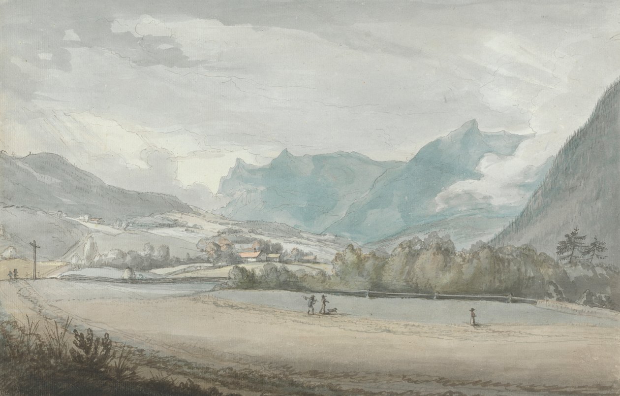 Bergigt landskap med figurer av attributed to Benjamin West