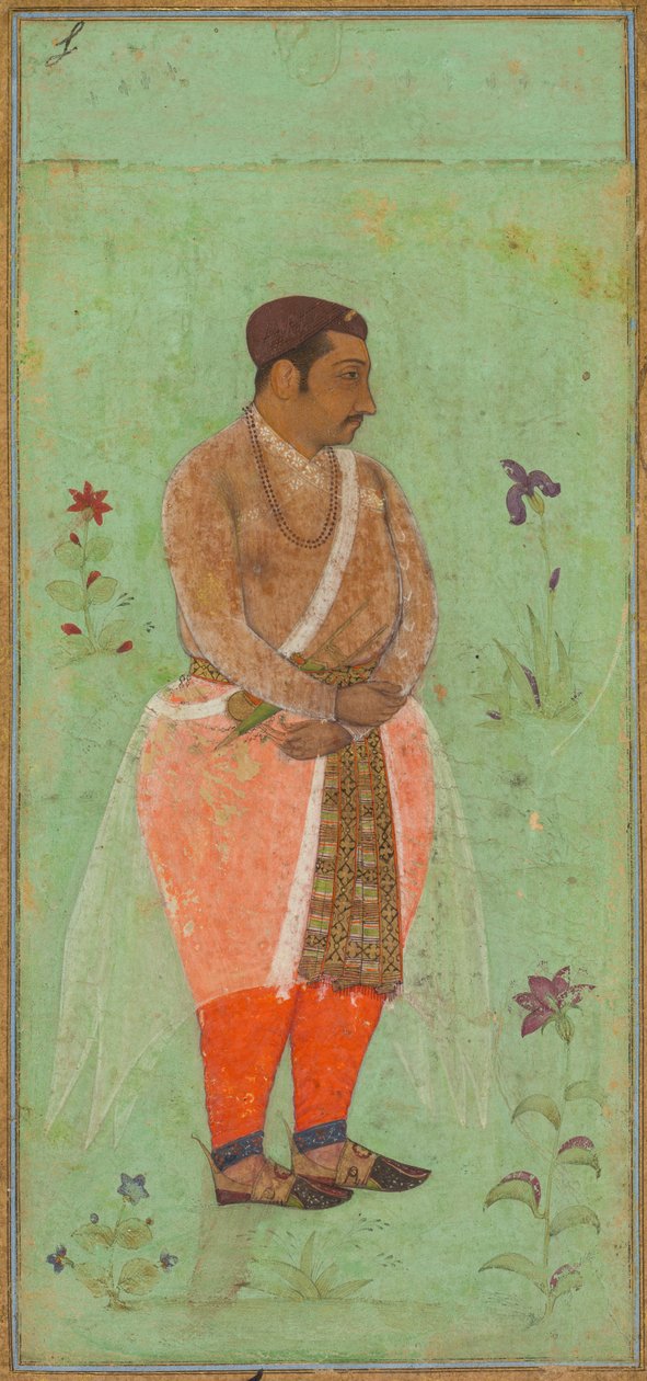 Porträtt av Suraj Singh Rathor, Raja av Marwar och morbror till Shah Jahan: En sida från Prince Khurram Album av attributed to Bishandas