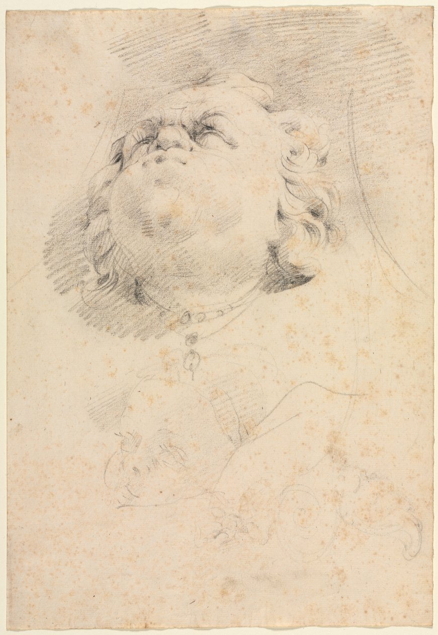 Skiss av ett huvud efter Giambolognas Neptunusfontän av attributed to Christophe Veyrier
