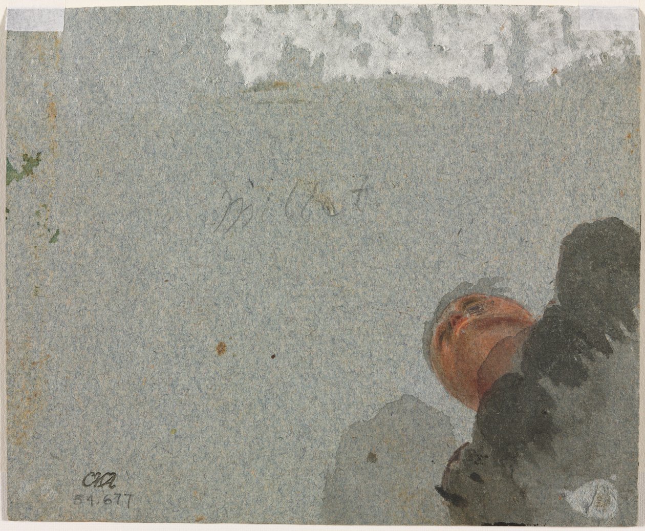 Studie av ett huvud sett underifrån (verso) av attributed to Francisque Millet