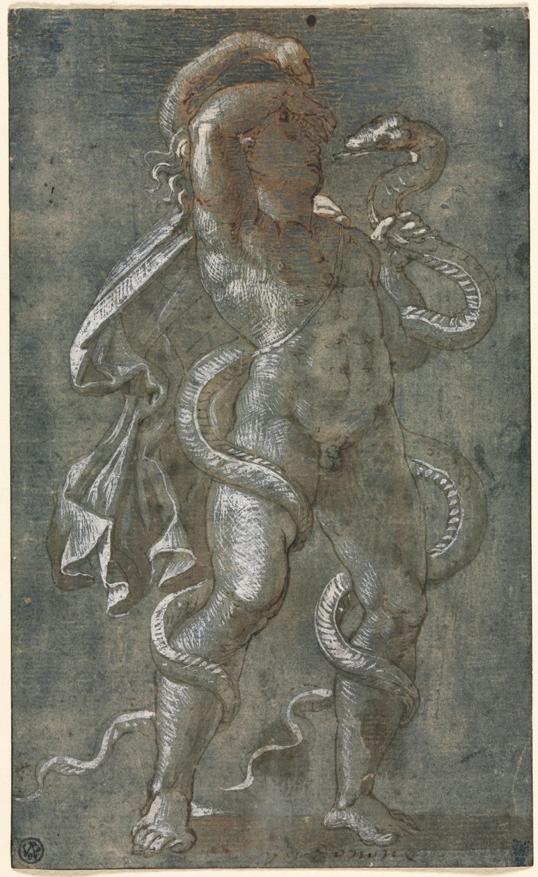 Man sammanflätad av två ormar av attributed to Giovanni Antonio da Pordenone