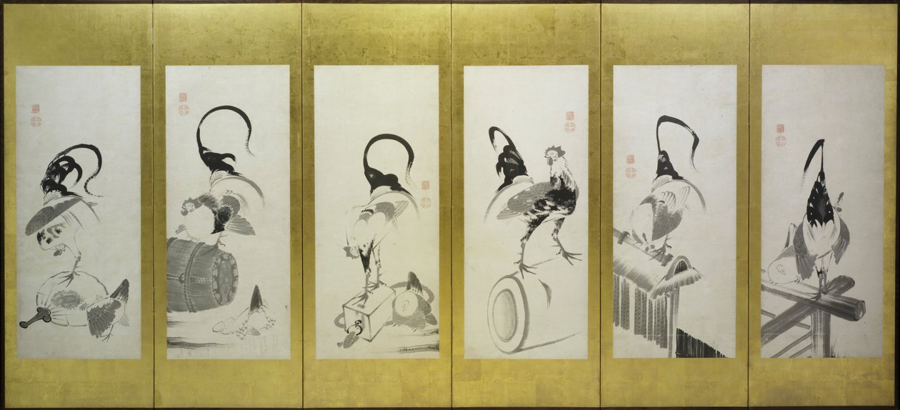 Tuppar och höns av attributed to Itō Jakuchū