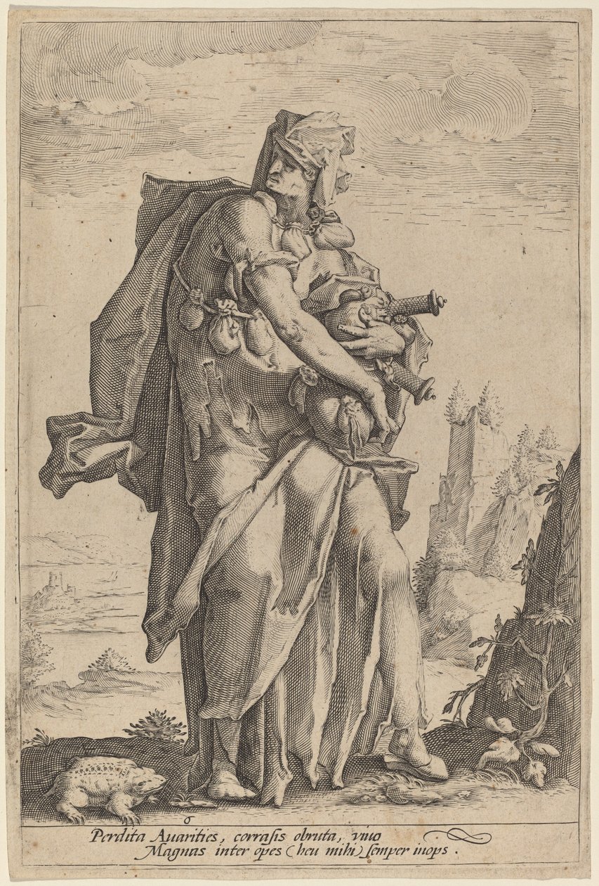 Girighet av attributed to Jacob Matham, after Hendrik Goltzius
