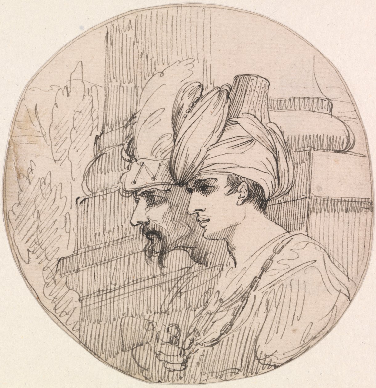 Två huvuden i en runddel av attributed to John Hamilton Mortimer