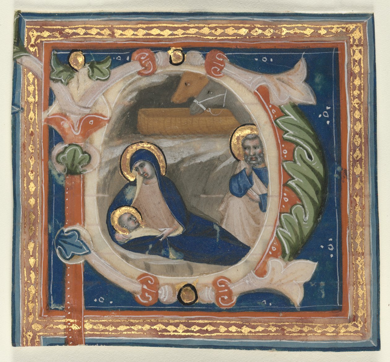 Historikerad initial (P) Utskuren från en Gradual: Födelsekyrkan av attributed to Lippo Vanni