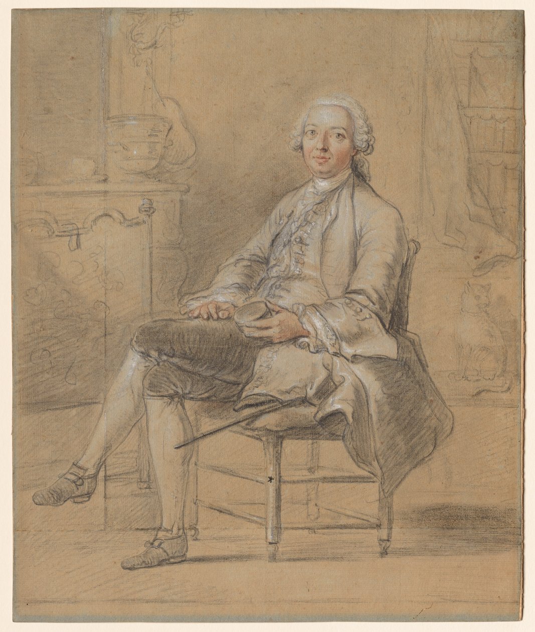 Sittande man som håller en snusdosa av attributed to Louis Aubert