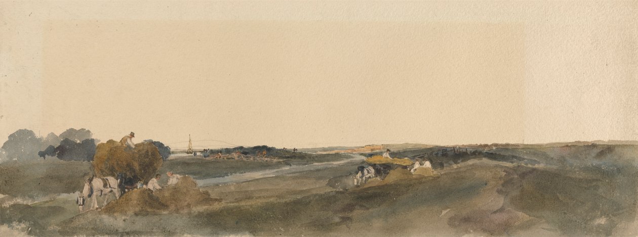 Höslagning på stranden av en Lincolnshire-flod av attributed to Peter DeWint