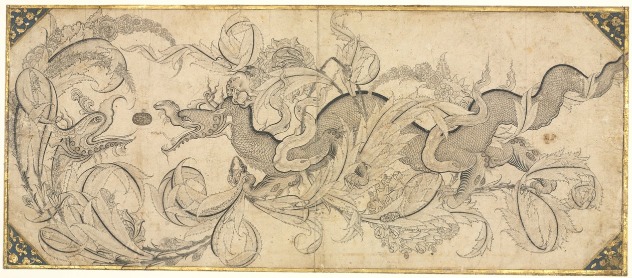 Drake i lövverk med lejon och phoenix huvuden av attributed to Sahkulu