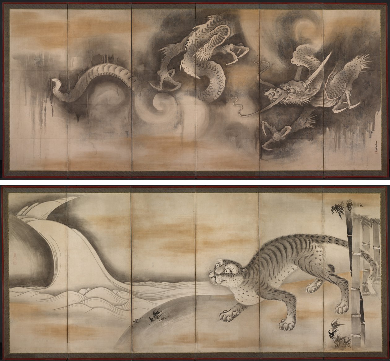 Drake och Tiger av attributed to Soga Nichokuan