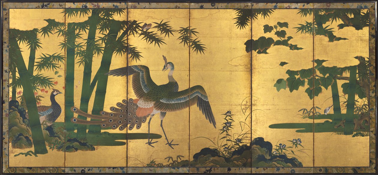 Påfåglar och bambu av attributed to Tosa Mitsuyoshi