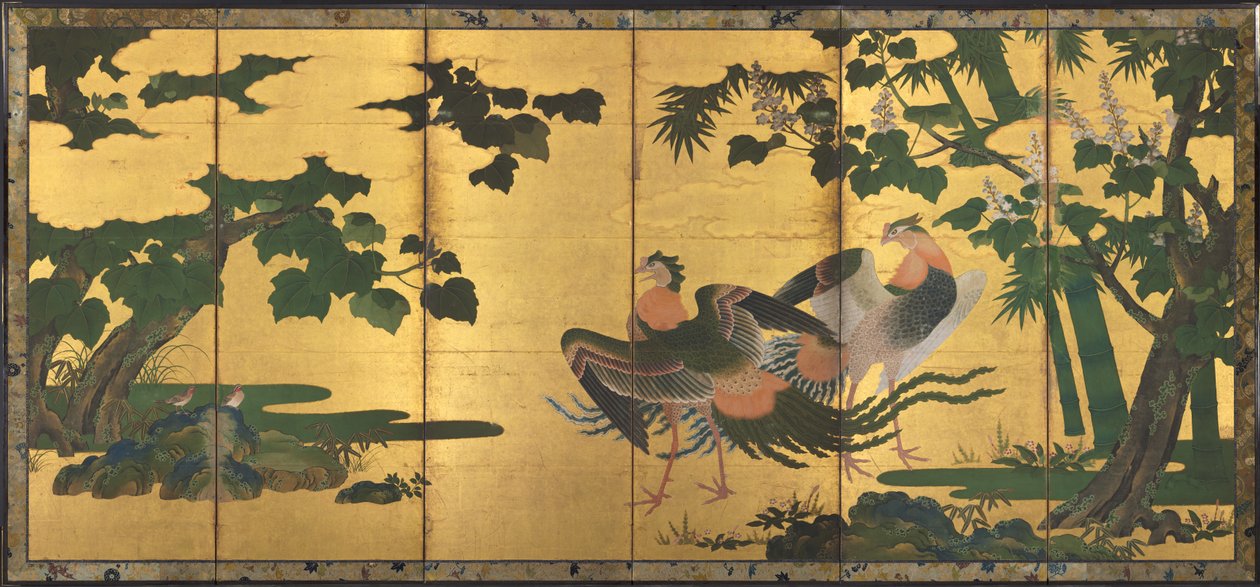 Phoenixes och Paulownia av attributed to Tosa Mitsuyoshi