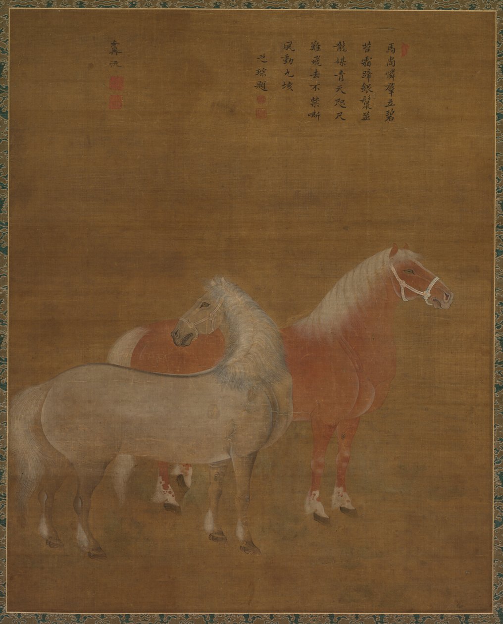 Två hästar av attributed to Yu Yuan