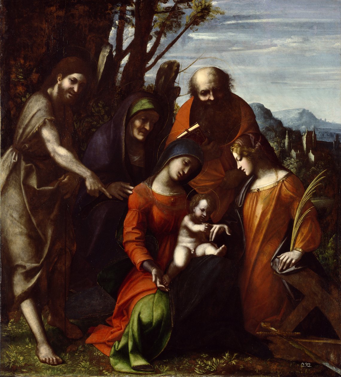 The Mystic Marriage of Saint Catherine, 1510-14 (måla på träpanel) av Antonio da Correggio