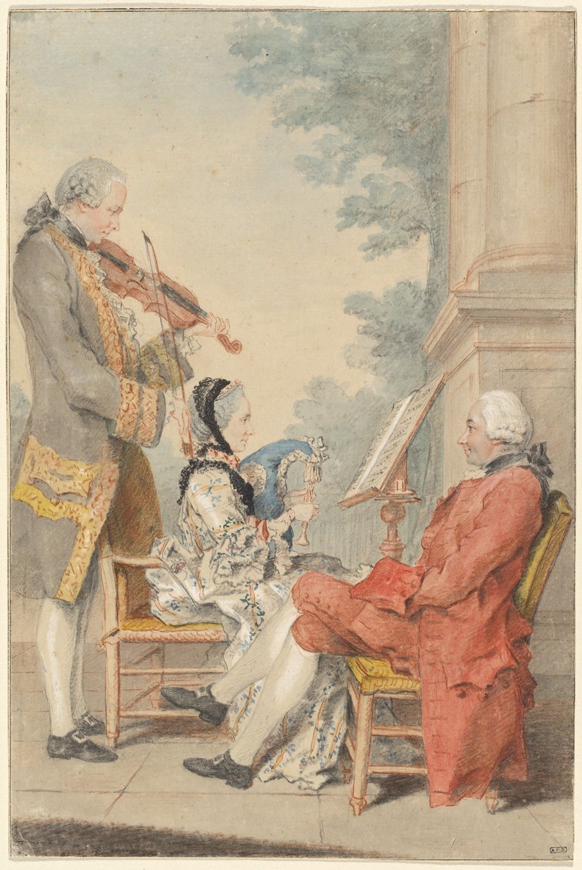 Monsieur och Madame Blizet med skådespelaren Monsieur Le Roy av called Carmontelle Louis de Carrogis