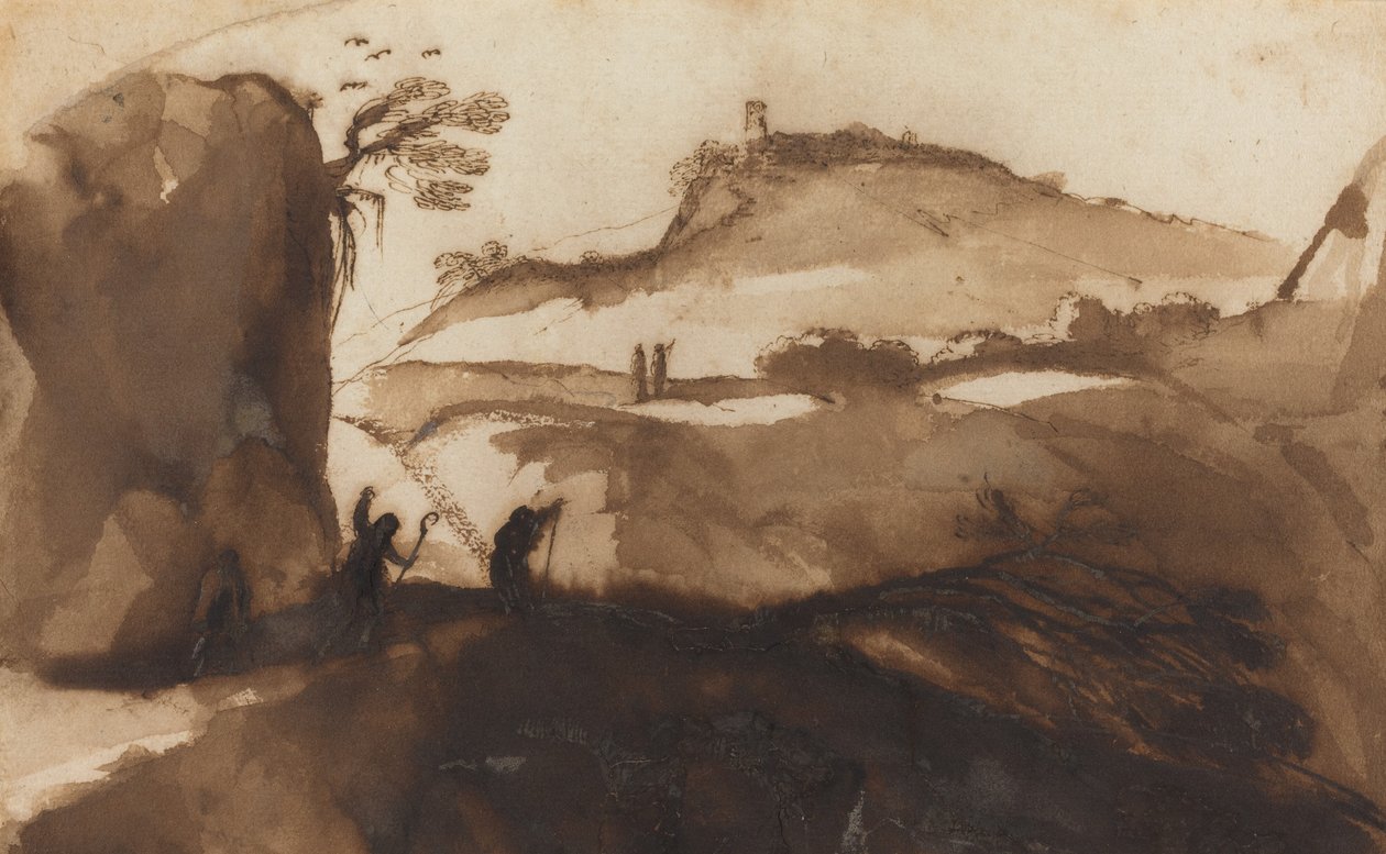 Herdar kikar in i en klyfta av called Guercino Giovanni Francesco Barbieri