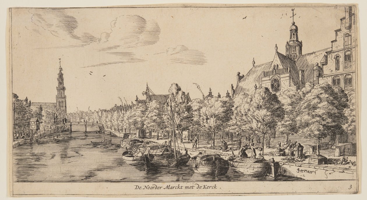 Noorder Marckt med Kerck, från vyer över Amsterdam av called Zeeman Reinier Nooms