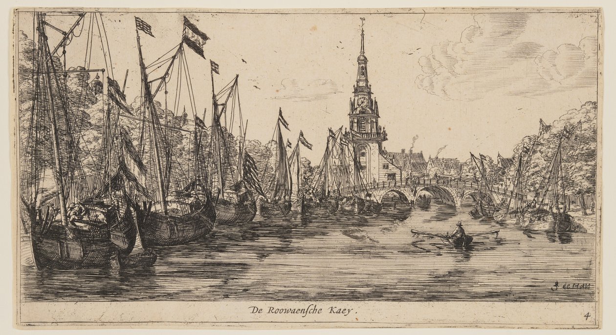 De Roowaensche Kaey, från Vyer över Amsterdam av called Zeeman Reinier Nooms