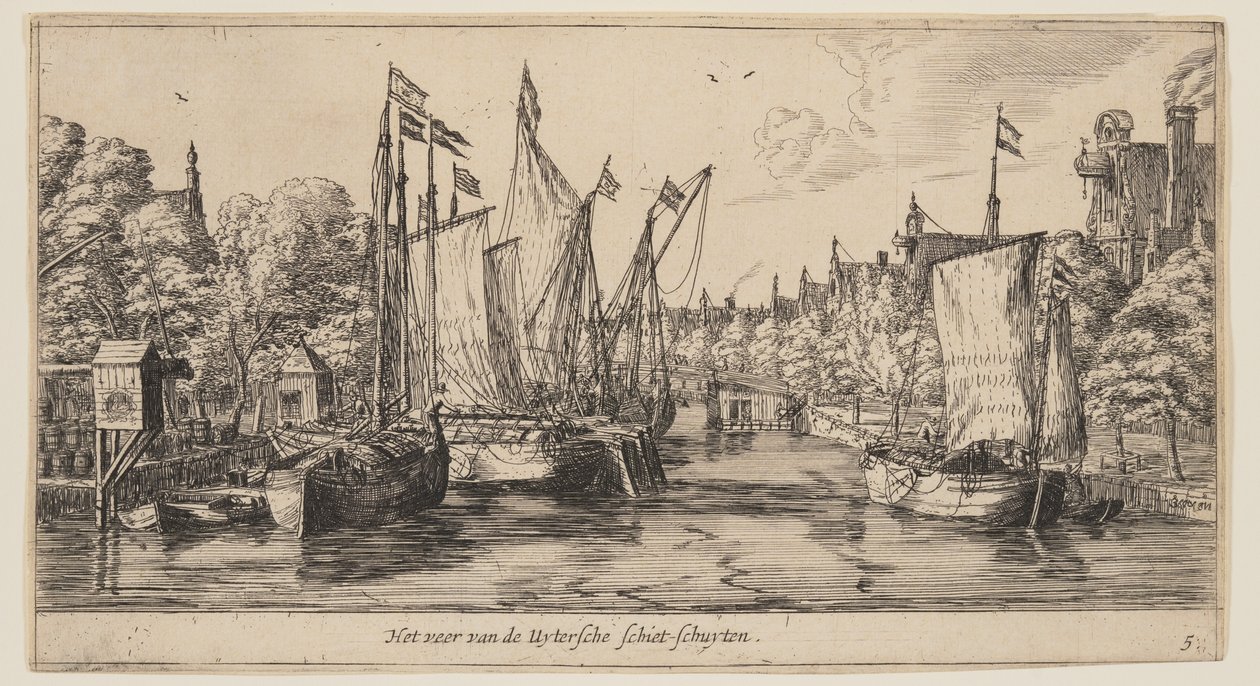 Färjan Uytersche Schiet-Schuyten, från Vyer över Amsterdam av called Zeeman Reinier Nooms