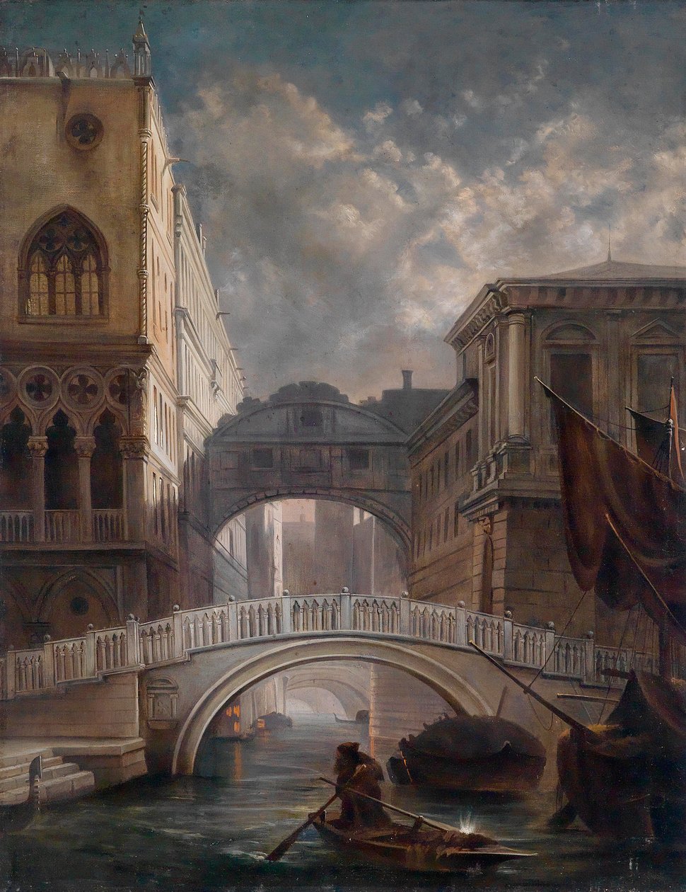 Suckarnas bro i Venedig i månsken av circle of Friedrich Nerly