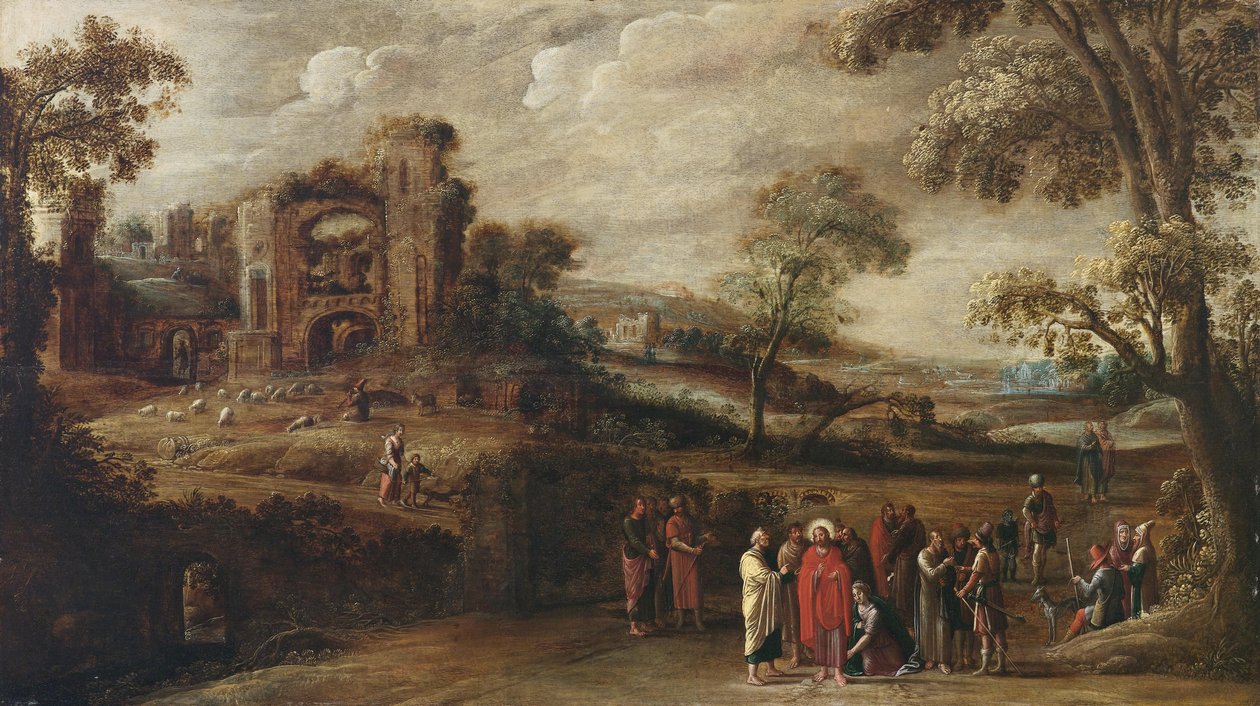 Kristus helar kvinnan med blod av circle of Simon Jordaens