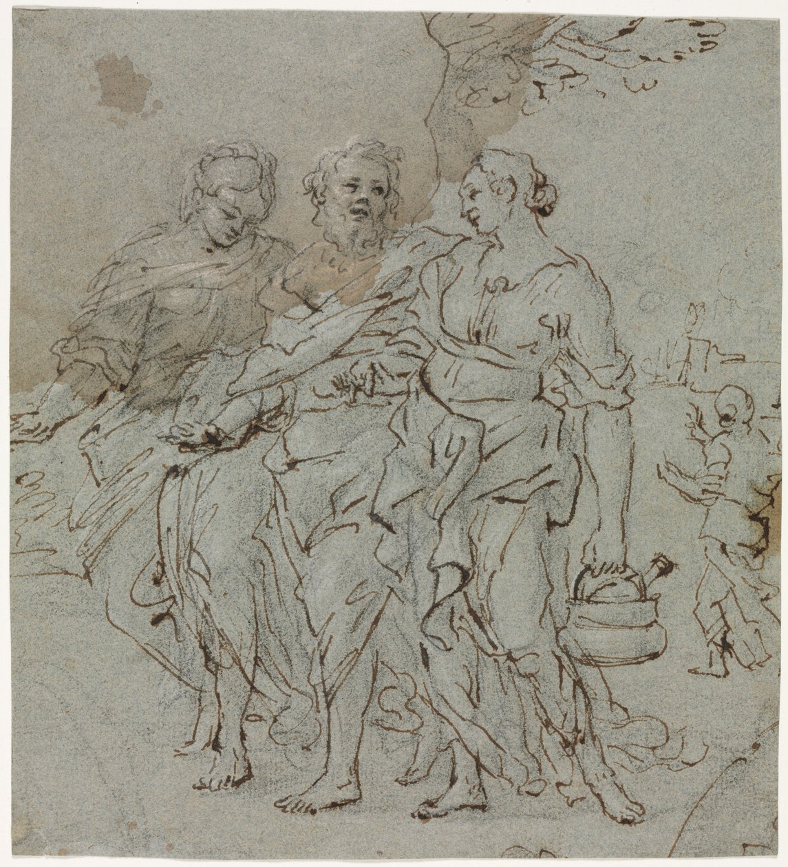 Lot och hans döttrar (rekto) av circle of Pietro da Cortona