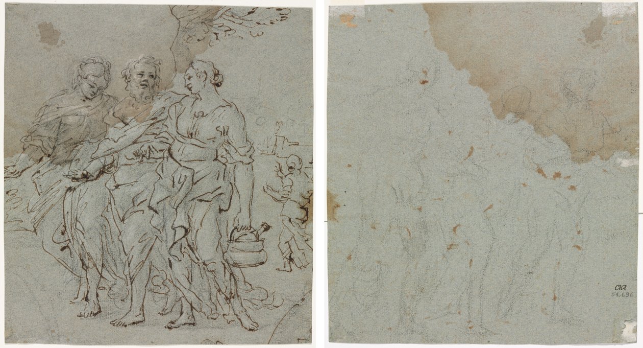 Lot och hans döttrar (recto) Skiss för Lot och hans döttrar (verso) av circle of Pietro da Cortona
