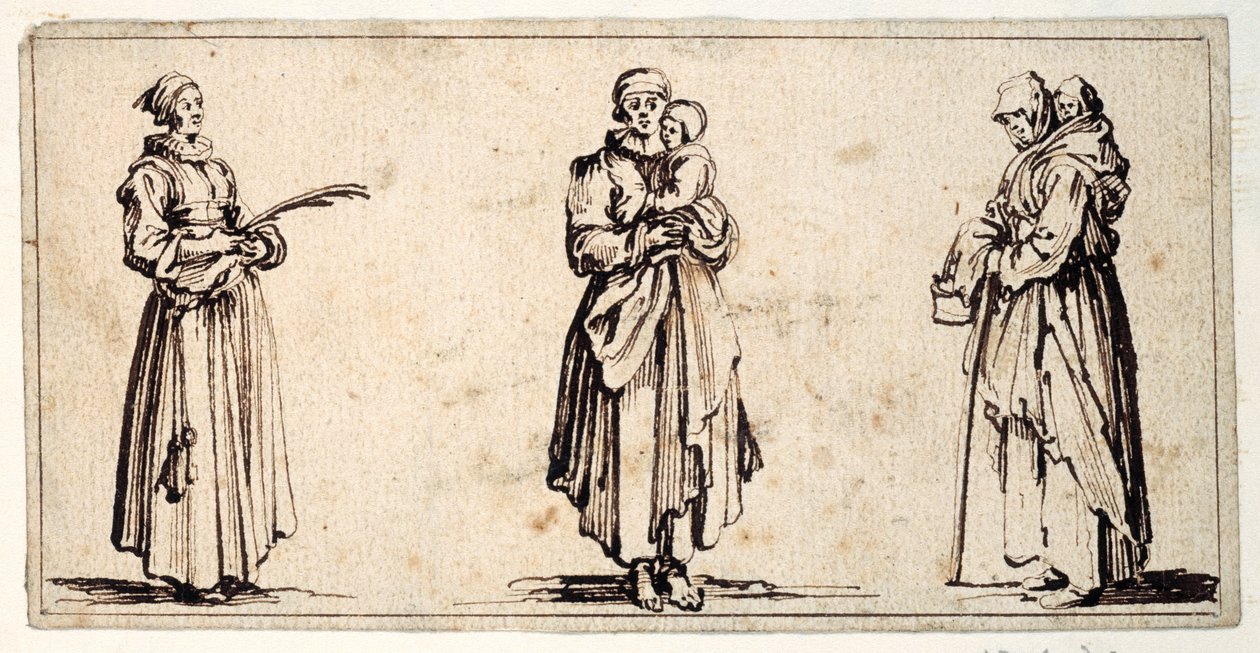 Tre figurer (penna & brunt bläck på papper) av Kosma Sergejewitsch Petrow Wodkin