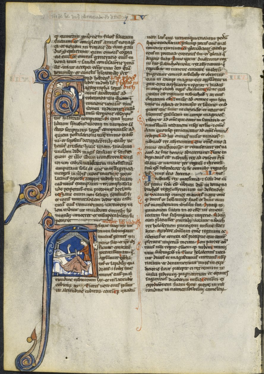 Blad från en latinsk bibel: Initial A och Initial A: Judith halshugger Holofernes av circle or workshop of Leber Group